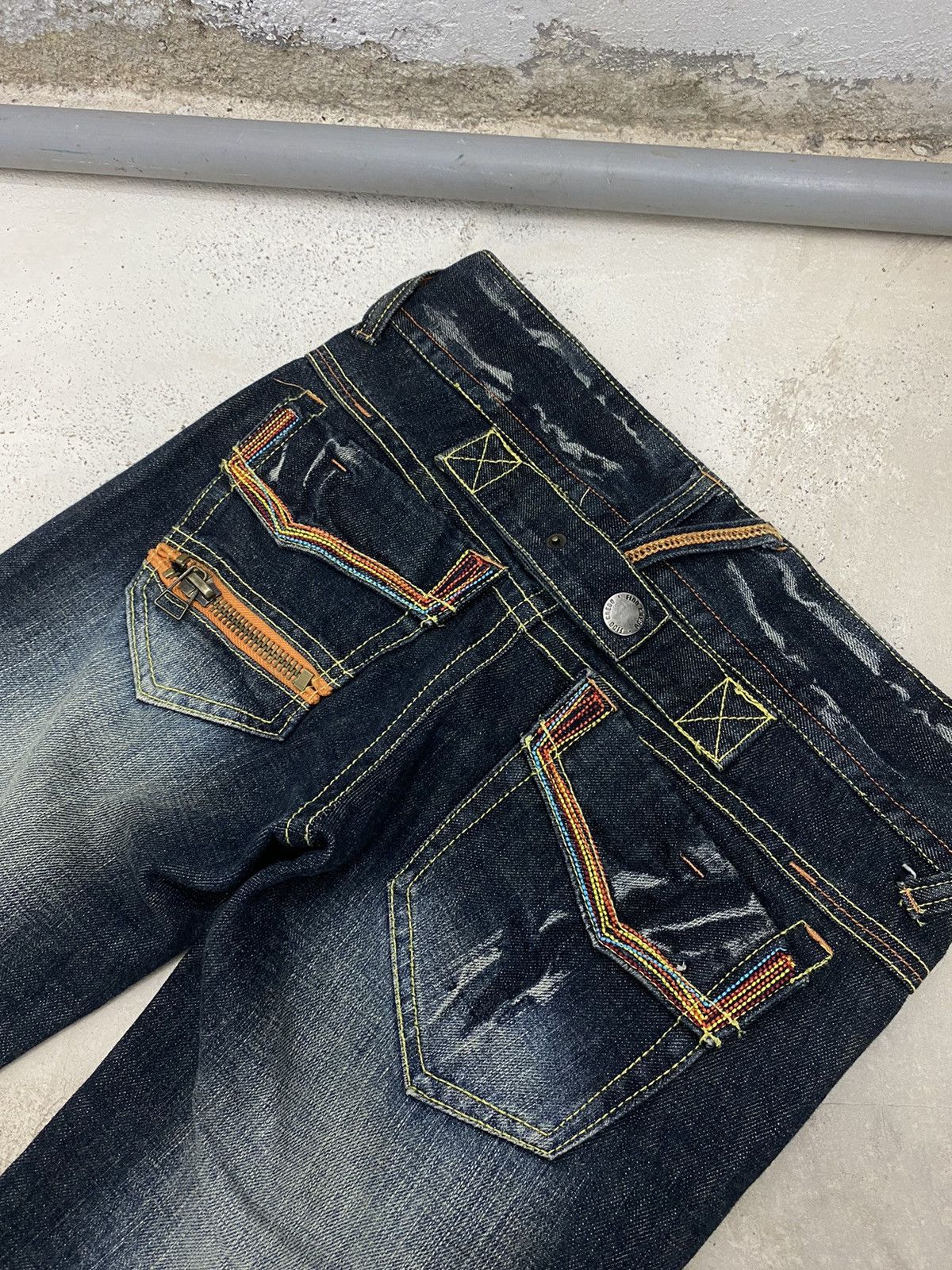 Japanese Brand Flare Colza Japan Mud Washed Whisker Buckle Low Rise Denim Size 29" - 9 Thumbnail