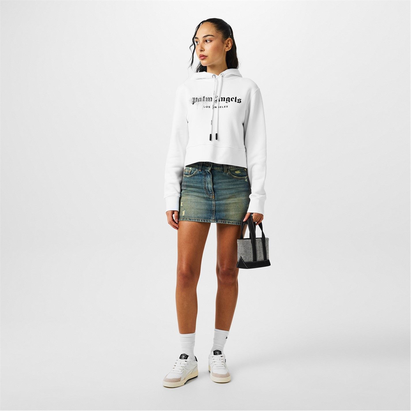 Palm Angels o1g2r1mq0325 Rhinestone Hoodie in White & Black Size L / US 10 / IT 46 - 6 Thumbnail