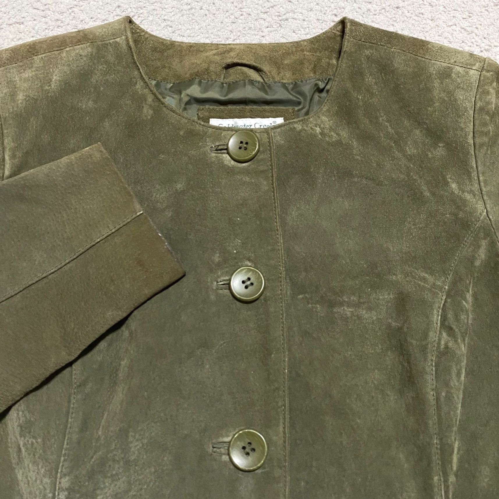 Coldwater Creek Coldwater Creek Womens Jacket PM Green Suede Leather Lined Petites Button Up Casual Travel Classic Mature Preppy Y2K Old Money Size M / US 6-8 / IT 42-44 - 3 Thumbnail