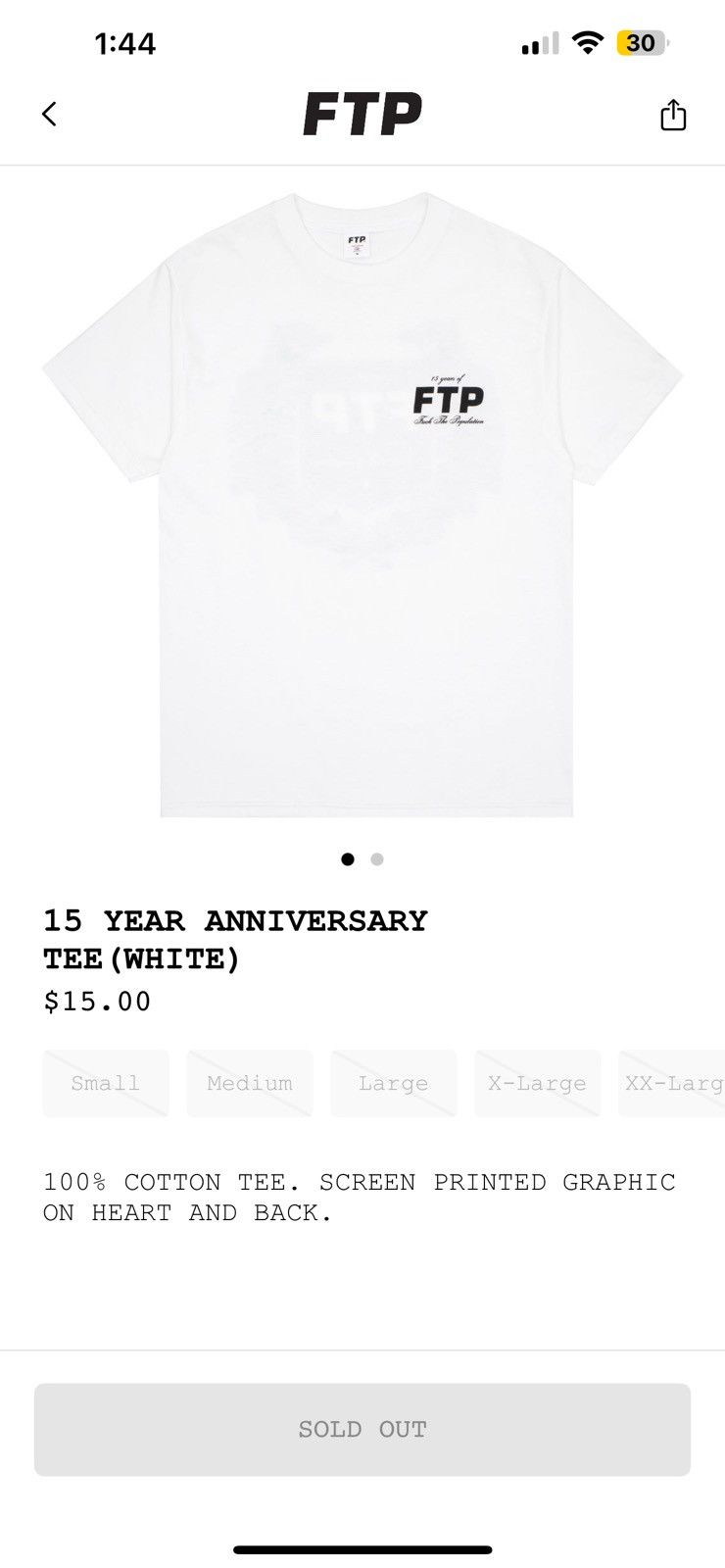 Other FTP 15 Years Anniversary White XXL T-Shirt Size US XL / EU 56 / 4 - 2 Thumbnail