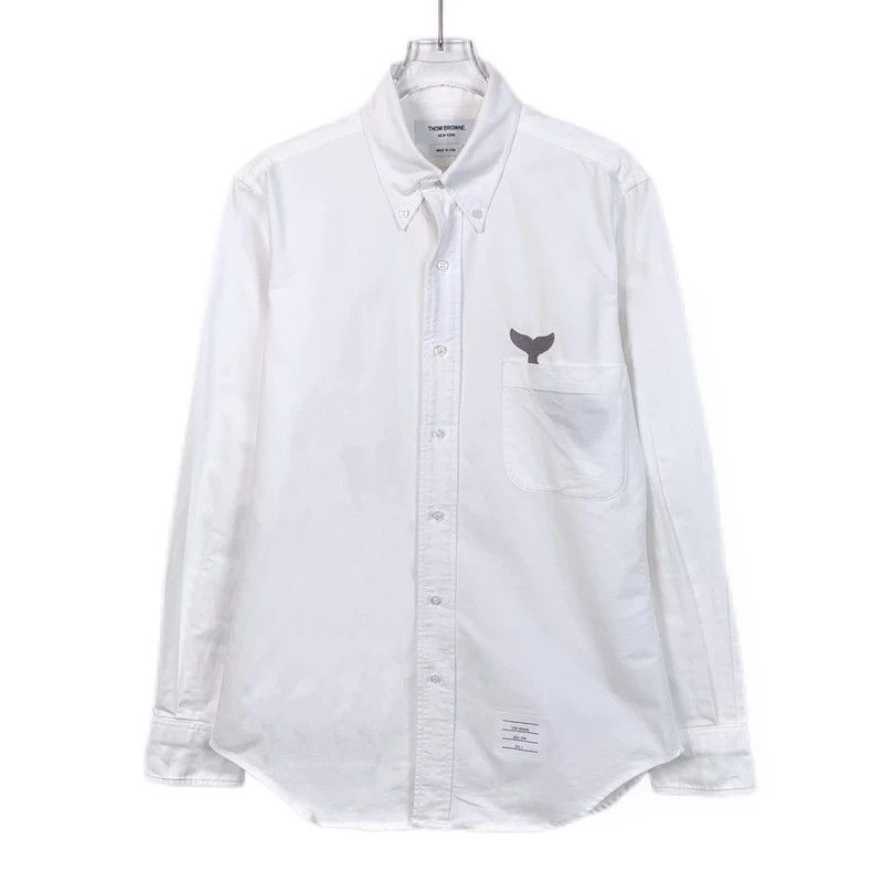 Thom Browne Thom Browne White fishtail embroidered Oxford cotton long-s Size US M / EU 48-50 / 2 - 1 Thumbnail