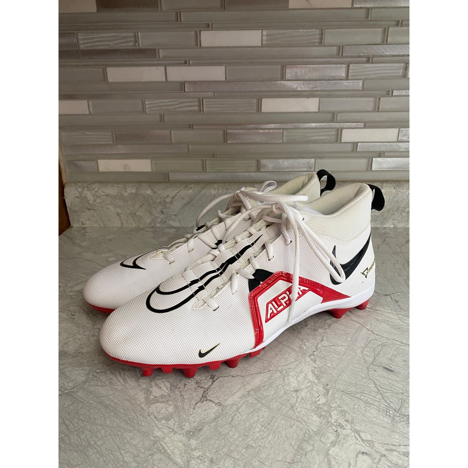 Nike Nike Alpha White, Black, and Red Football Cleats Size 13 Size US 13 / EU 46 - 1 Thumbnail