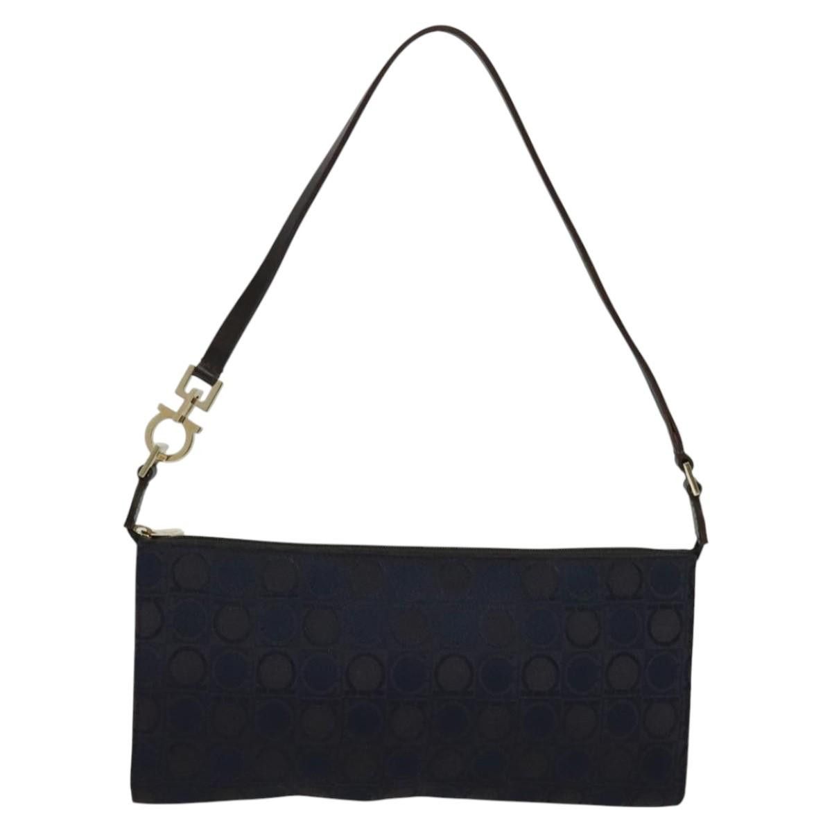 Salvatore Ferragamo Gancini Navy Canvas Handbag (Pre-Owned) Size ONE SIZE - 1 Thumbnail