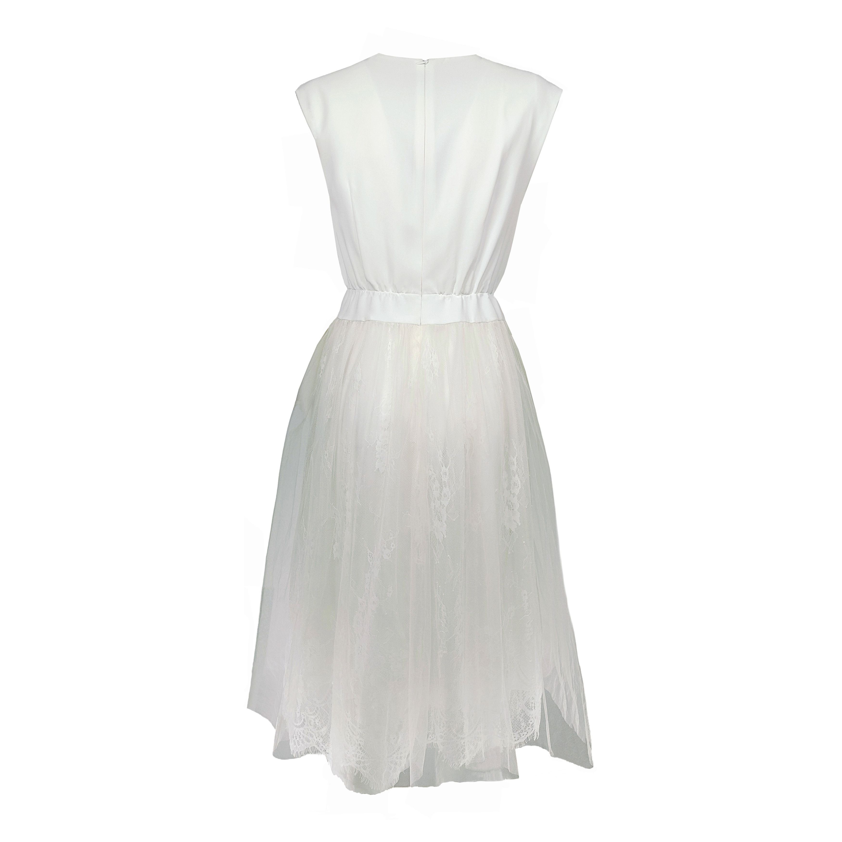 Other Elegant White Tulle and Lace Midi Dress - Romantic Style Size M / US 6-8 / IT 42-44 - 3 Thumbnail