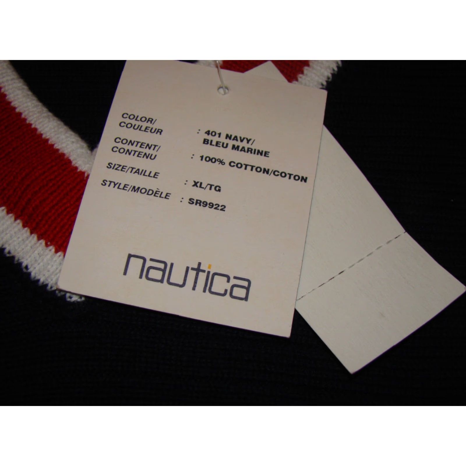 Nautica Nautica Mens XL Horizontal Knit V Neck Red White Blue Striped Sweater Size US XL / EU 56 / 4 - 5 Thumbnail