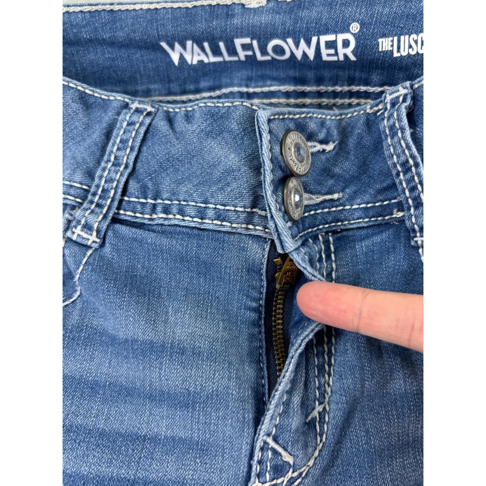 Vintage VINTAGE Wallflower Jeans Women's Denim Pants 5 Blue Low Rise Bootcut Stretch Cotton 24x31 Size 27" / US 4 / IT 40 - 5 Thumbnail