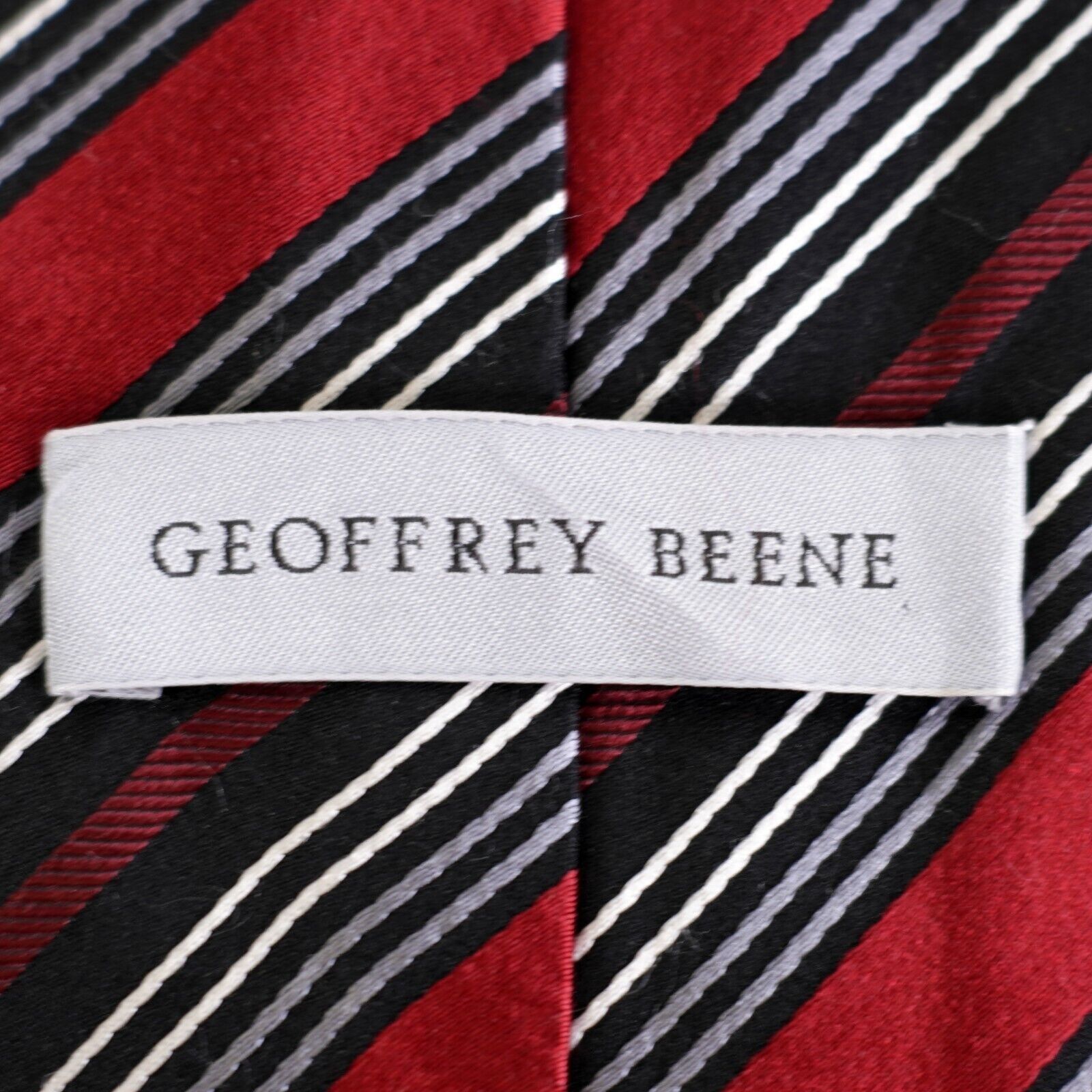 Designer Geoffrey Beene Red Black Striped Woven Silk Tie Size ONE SIZE - 3 Thumbnail