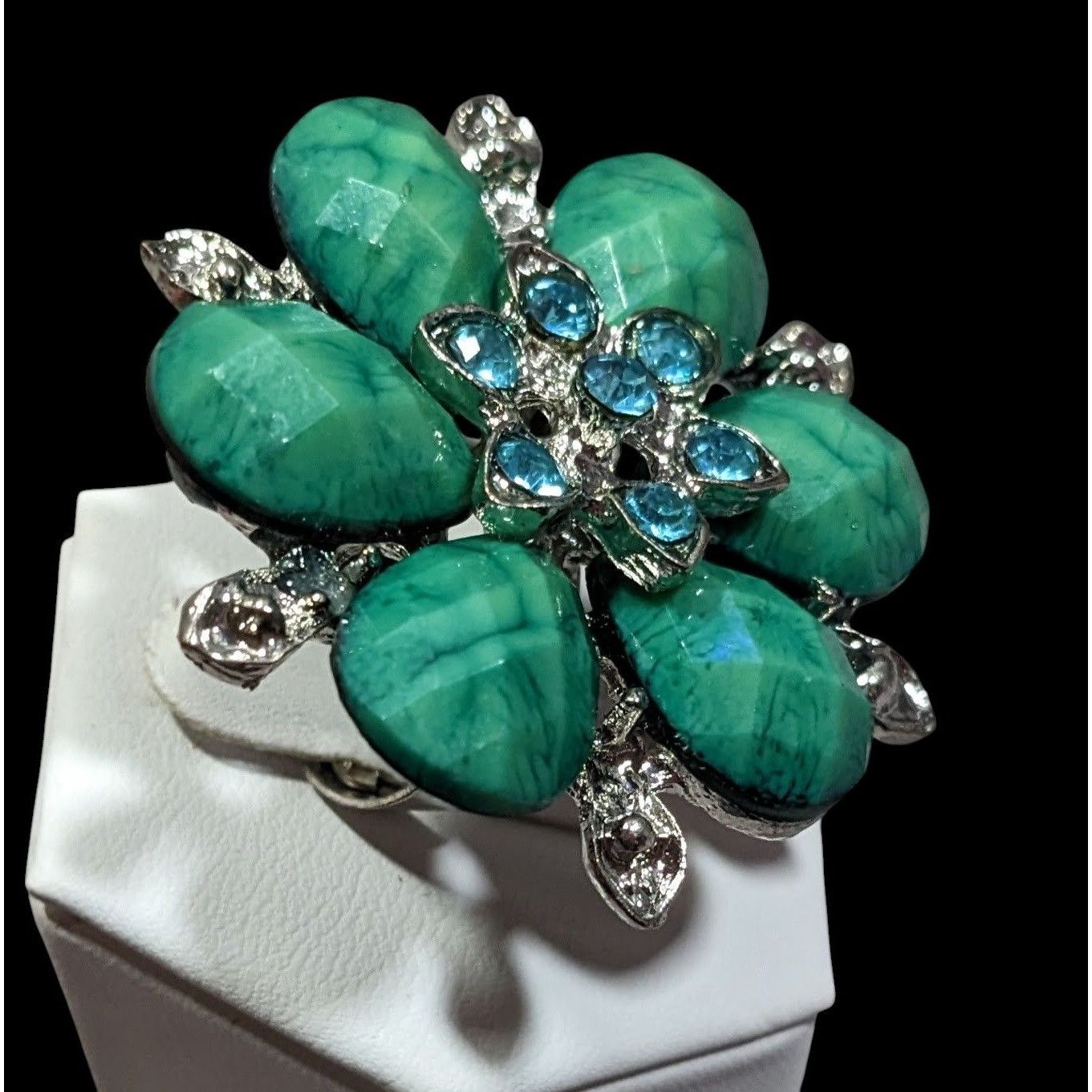 Other Fairycore Floral Glam Green And Silver Tone Adjustable Ring Size ONE SIZE - 3 Thumbnail