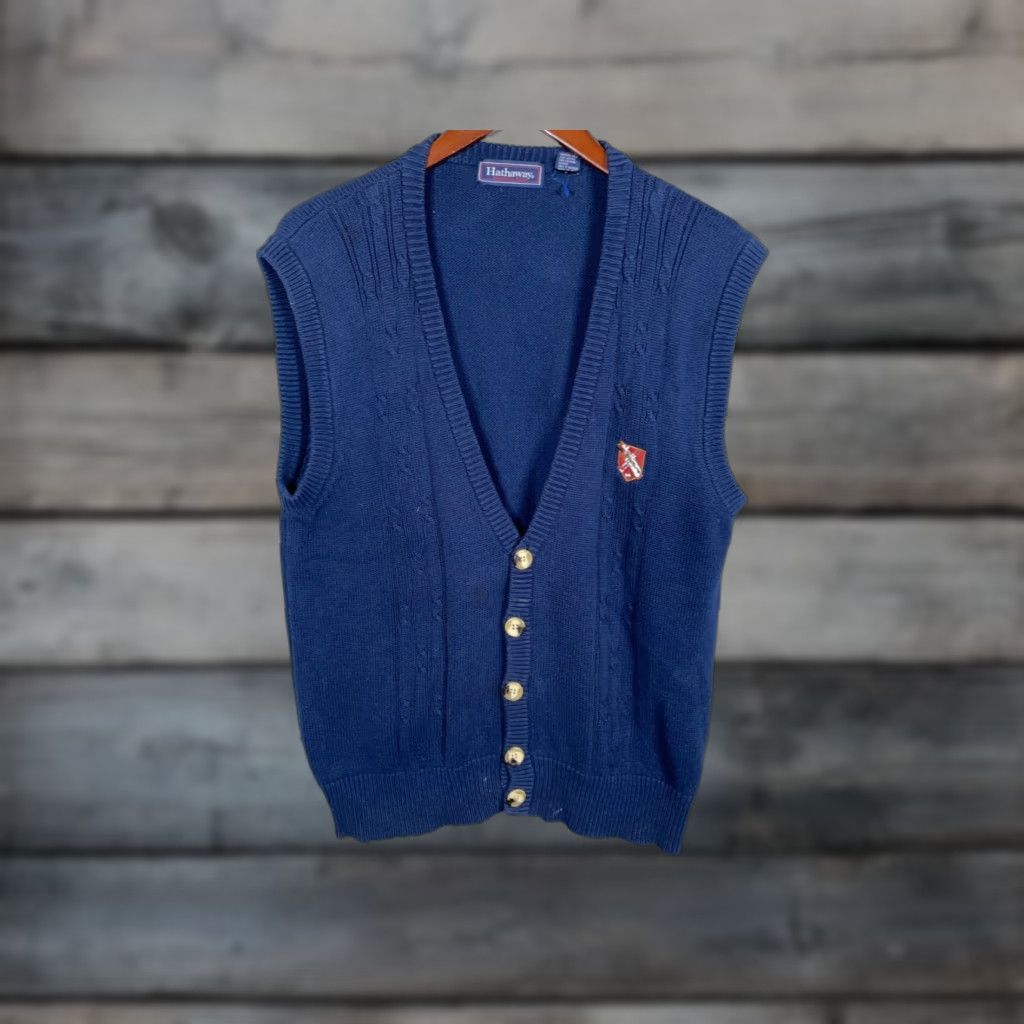 Vintage VINTAGE Hathaway Men's Sweater Vest Adult Large Cable Knit Cotton Preppy Golf Blue Size US L / EU 52-54 / 3 - 1 Thumbnail