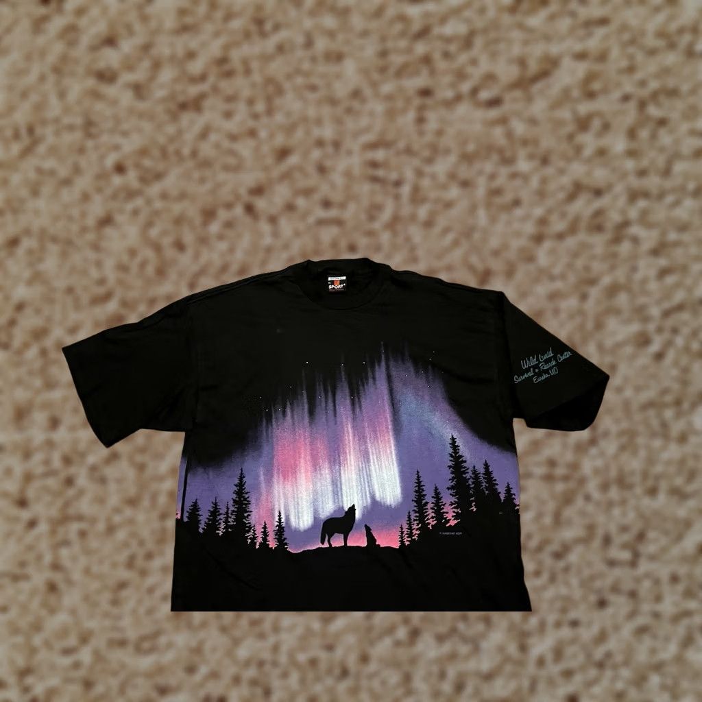Vintage VINTAGE Signal Endangered Wolf Center Wild Canid Survival All Over T-Shirt Adult XL Black 90s Mens Size US XL / EU 56 / 4 - 1 Thumbnail