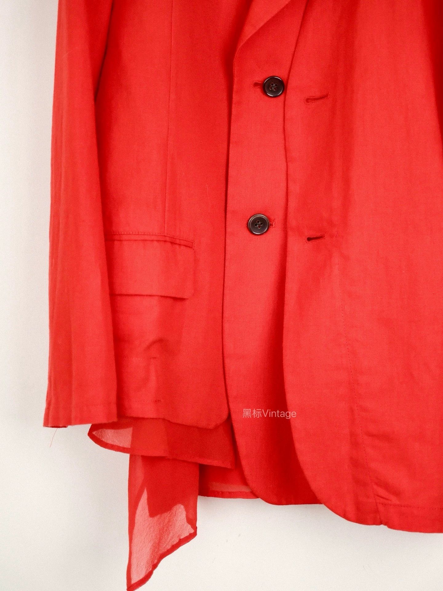 Yohji Yamamoto Yohji Yamamoto 08SS Vintage Silk-Panel Red DB Jacket Women's Size S / US 4 / IT 40 - 2 Thumbnail