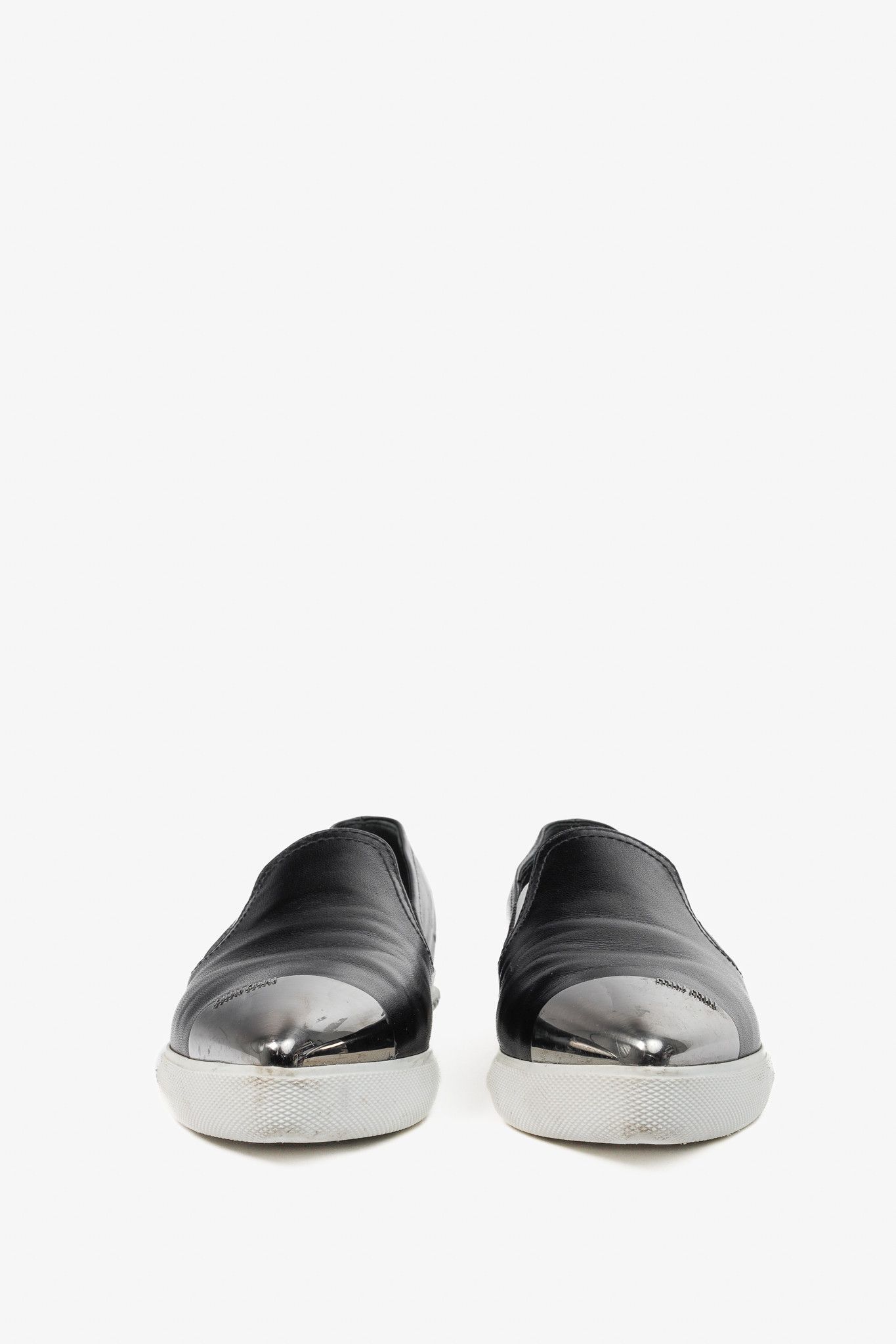 Miu Miu Miu Miu Black Metal-Cap-Toe Slip-On Sneakers Size US 6.5 / IT 36.5 - 3 Thumbnail