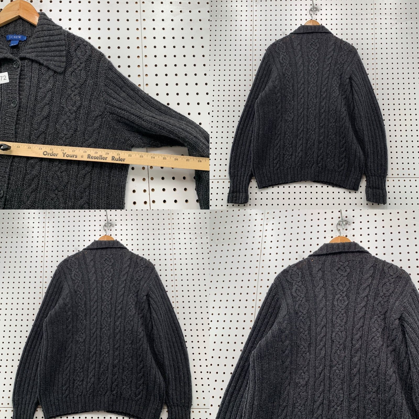 J.Crew VINTAGE J.CREW Cardigan Sweater Womens L Gray 90s Cable Knit Button Wool Cardigan Size L / US 10 / IT 46 - 8 Thumbnail
