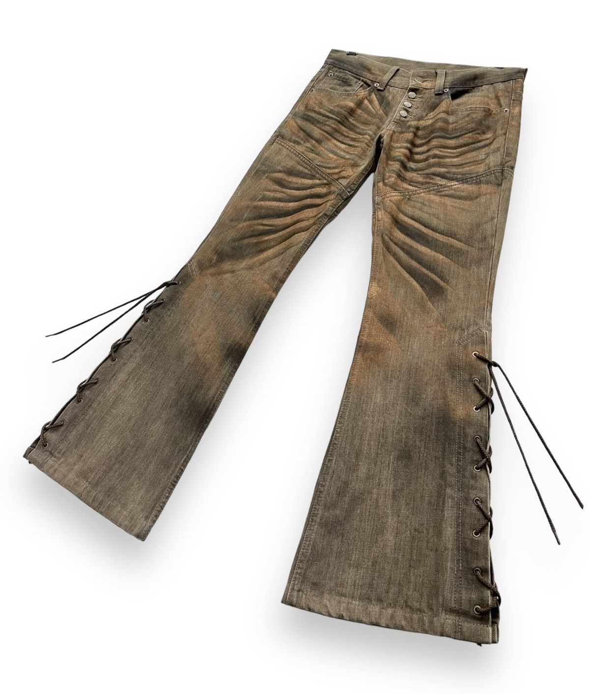 Tornado Mart 🔥TORNADO MART Smoke Brown Gold Dust Whisker Laced Leg Flare Size US 28 / EU 44 - 4 Thumbnail