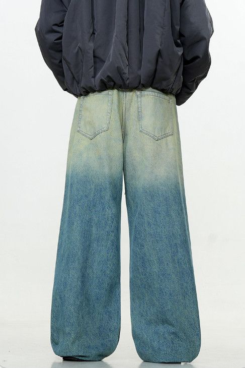 Vintage Men's washed blue drawstring distressed vintage loose jeans Size US 32 / EU 48 - 4 Thumbnail