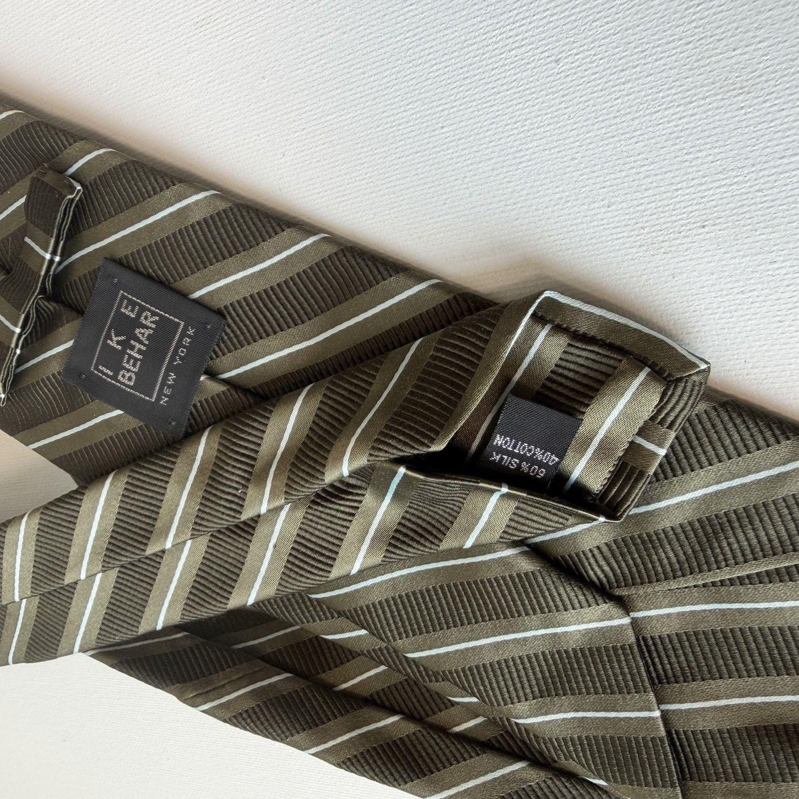 Ike Behar Ike Behar Striped Silk/Cotton Tie – Olive/Brown Size ONE SIZE - 2 Thumbnail