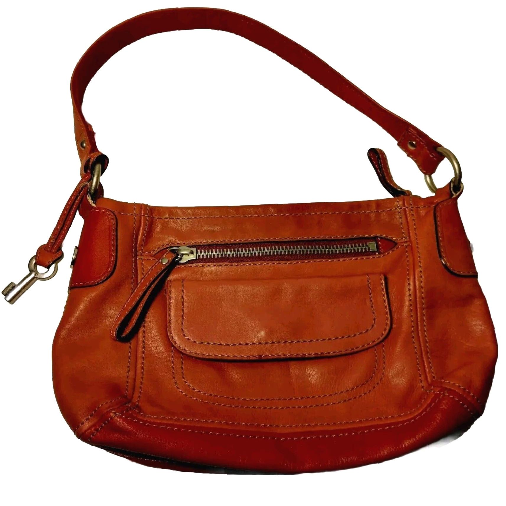 Fossil FOSSIL Women's Leather Shoulder Bag 2-Tone Red Hobo Purse Casual Travel Matte Silver Zipper Size ONE SIZE - 2 Thumbnail