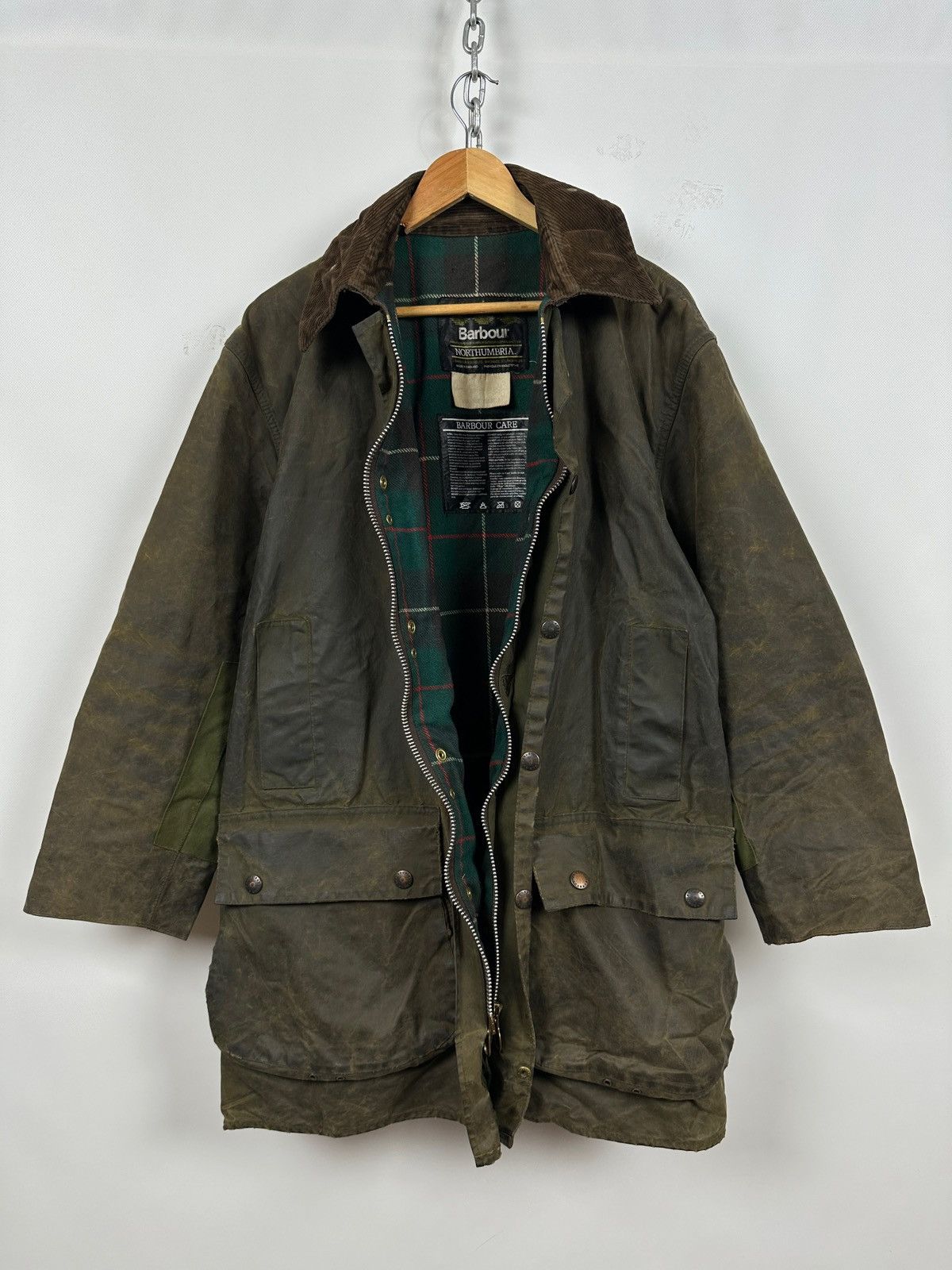 Barbour Vintage Barbour Northumbria Olive Green Waxed Coat Jacket Size US XL / EU 56 / 4 - 3 Thumbnail