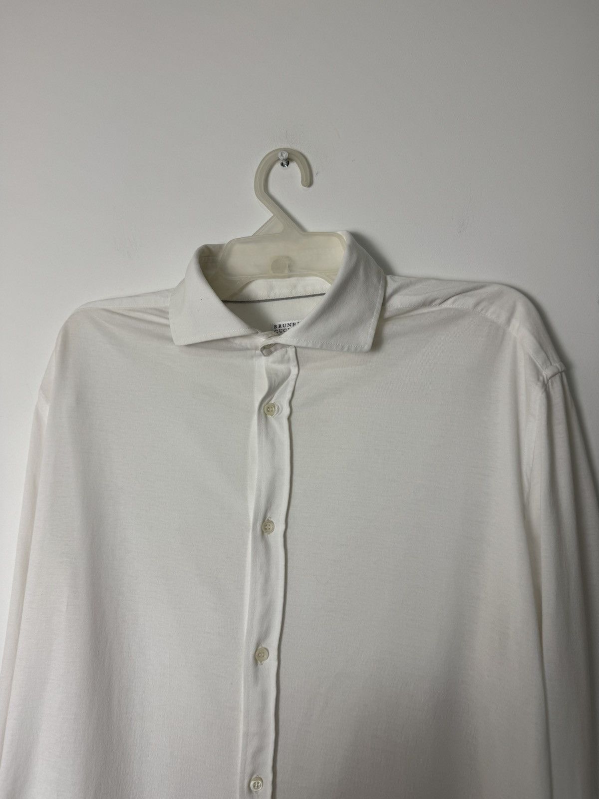 Brunello Cucinelli Brunello Cucinelli White Cotton Slim Fit Shirt Made in Italy Size US L / EU 52-54 / 3 - 3 Thumbnail