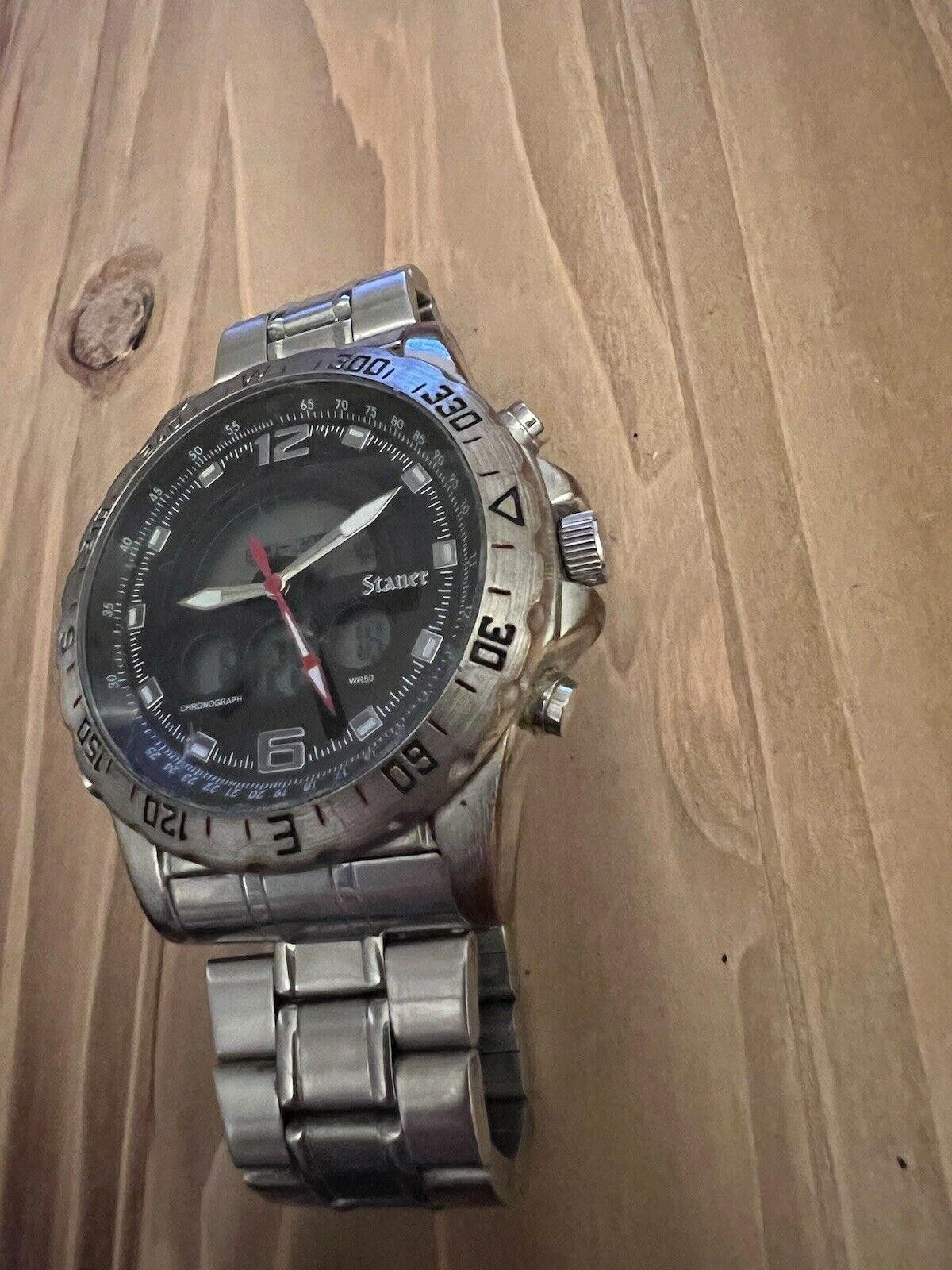 Designer Vintage STAUER CHRONOGRAPH mens watch New Battery Size ONE SIZE - 4 Thumbnail