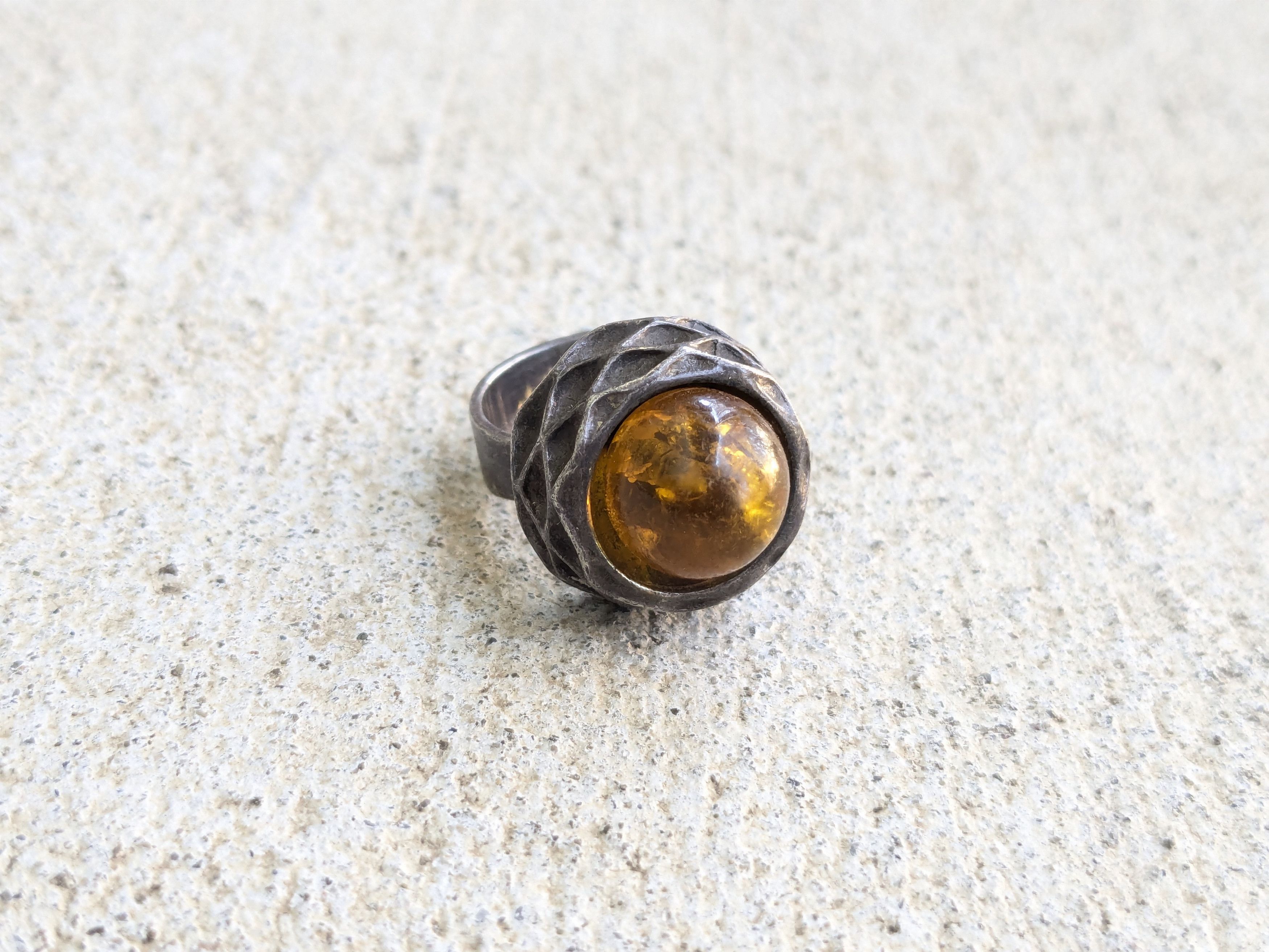 Jewelry Vintage Sterling Silver Ring Amber 5.75 Modern Abstract Size ONE SIZE - 2 Thumbnail