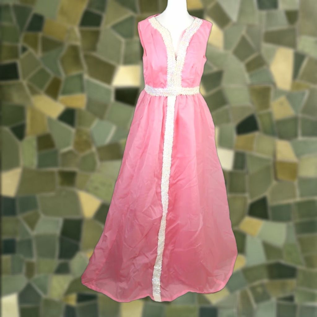 Pinko VINTAGE 60s pink taffeta white sequin long formal gown dress S Size S / US 4 / IT 40 - 1 Thumbnail