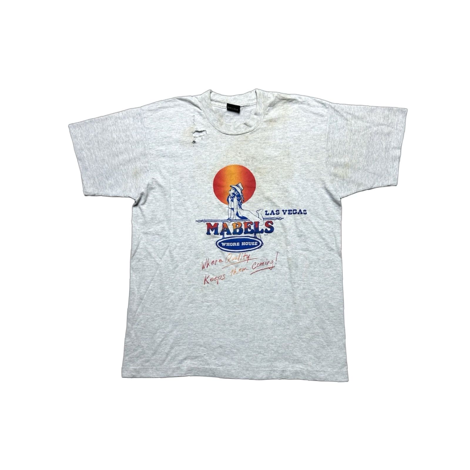 Vintage VINTAGE 80s 90s graphic t shirt Mabel’s whorehouse Las Vegas distressed Large Shirt Mens Gray Screen Stars 80s 90s T-Shirt Size US L / EU 52-54 / 3 - 1 Thumbnail