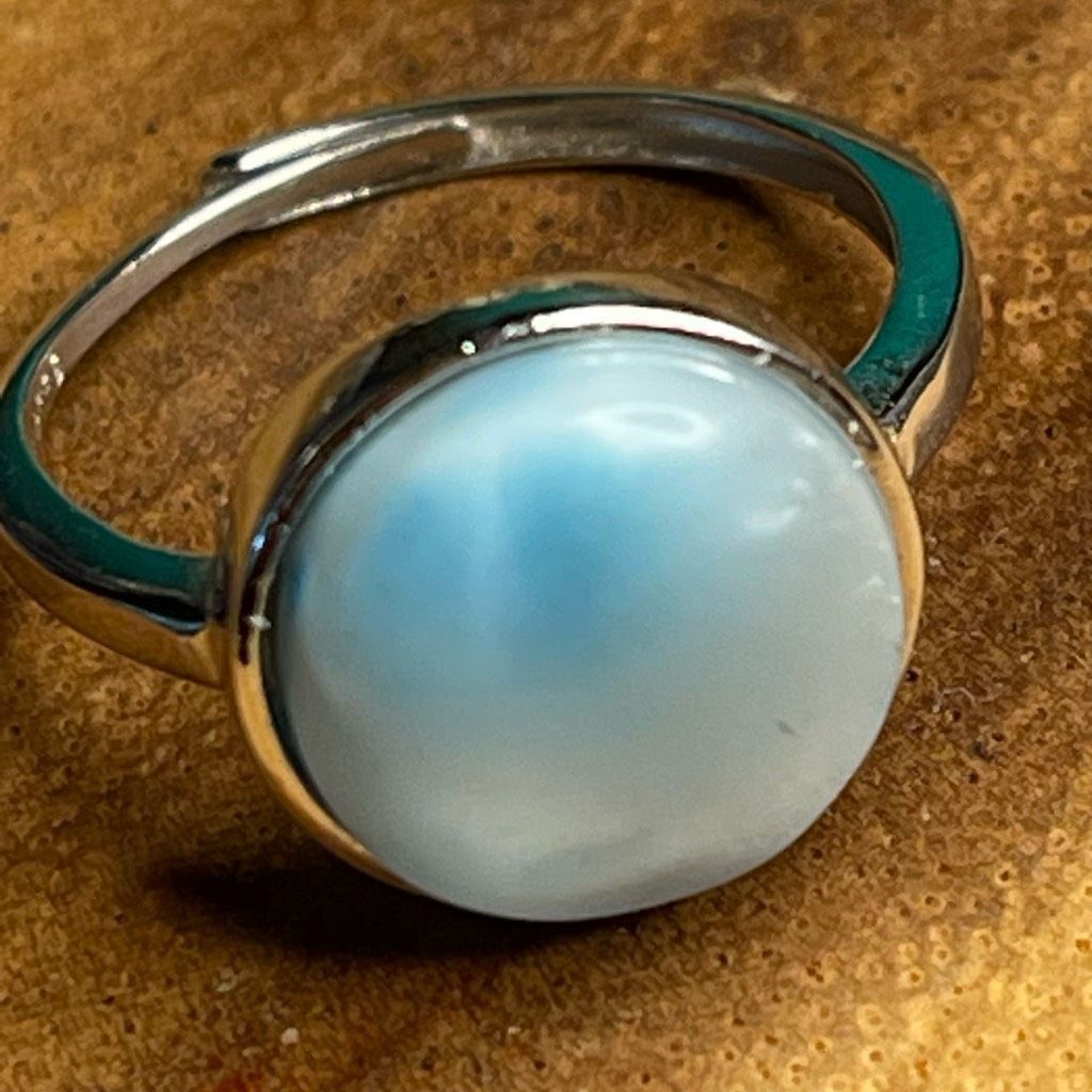 Other Larimar S925 sterling silver adjustable ring 10mm natural st Size ONE SIZE - 2 Thumbnail