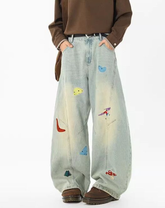 Japanese Brand Men's High-Street Style Fun Patchwork & Embroidered Jeans Size US 32 / EU 48 - 3 Thumbnail