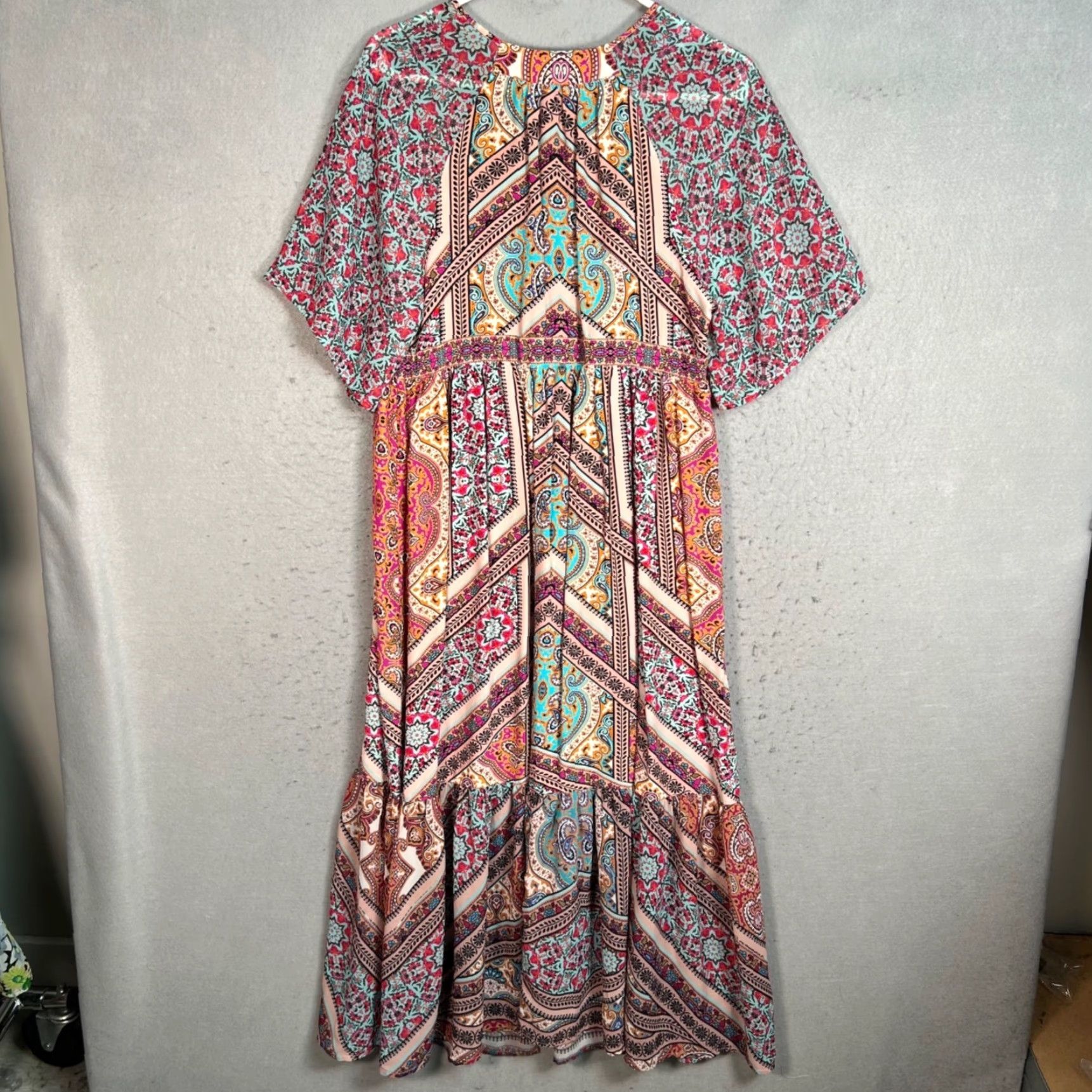 Vintage Kachel Womens XS Boho Patterned Maxi Dress with Tassels & Flowy Fit - Floral V-Neck Long Summer Casual Size XS / US 0-2 / IT 36-38 - 2 Thumbnail
