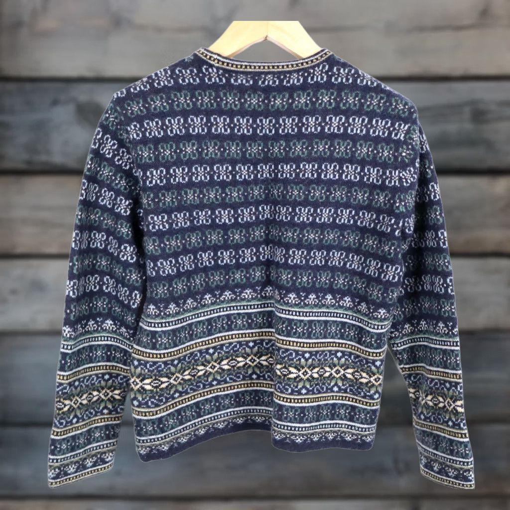J.Crew VINTAGE J.CREW Lambs Wool Sweater Women's Medium Dark Blue Fair Isle Crewneck Knit Size M / US 6-8 / IT 42-44 - 1 Thumbnail