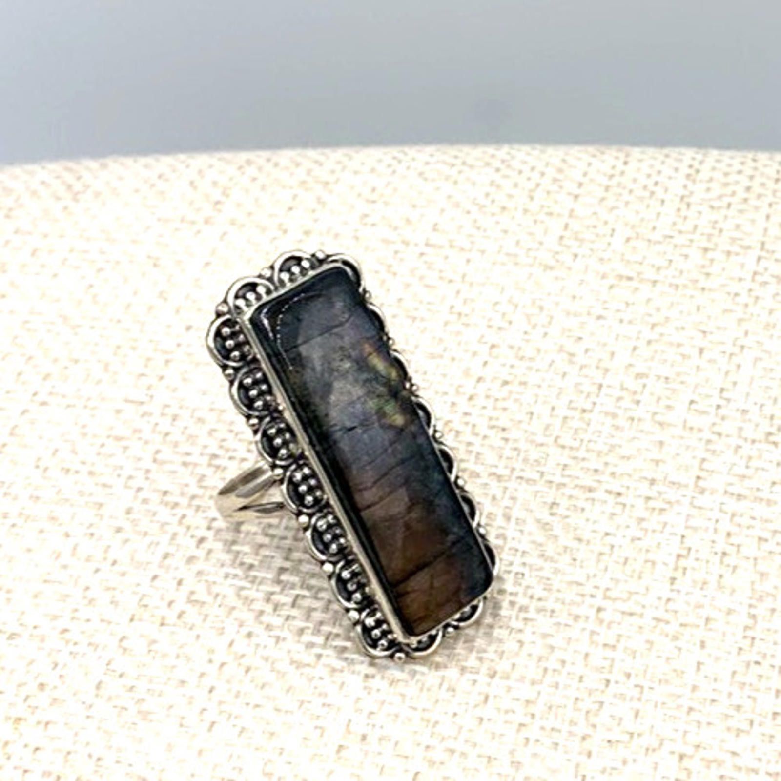 Other NOS Native American Navajo Labradorite Sterling Silver Ring Size ONE SIZE - 1 Thumbnail