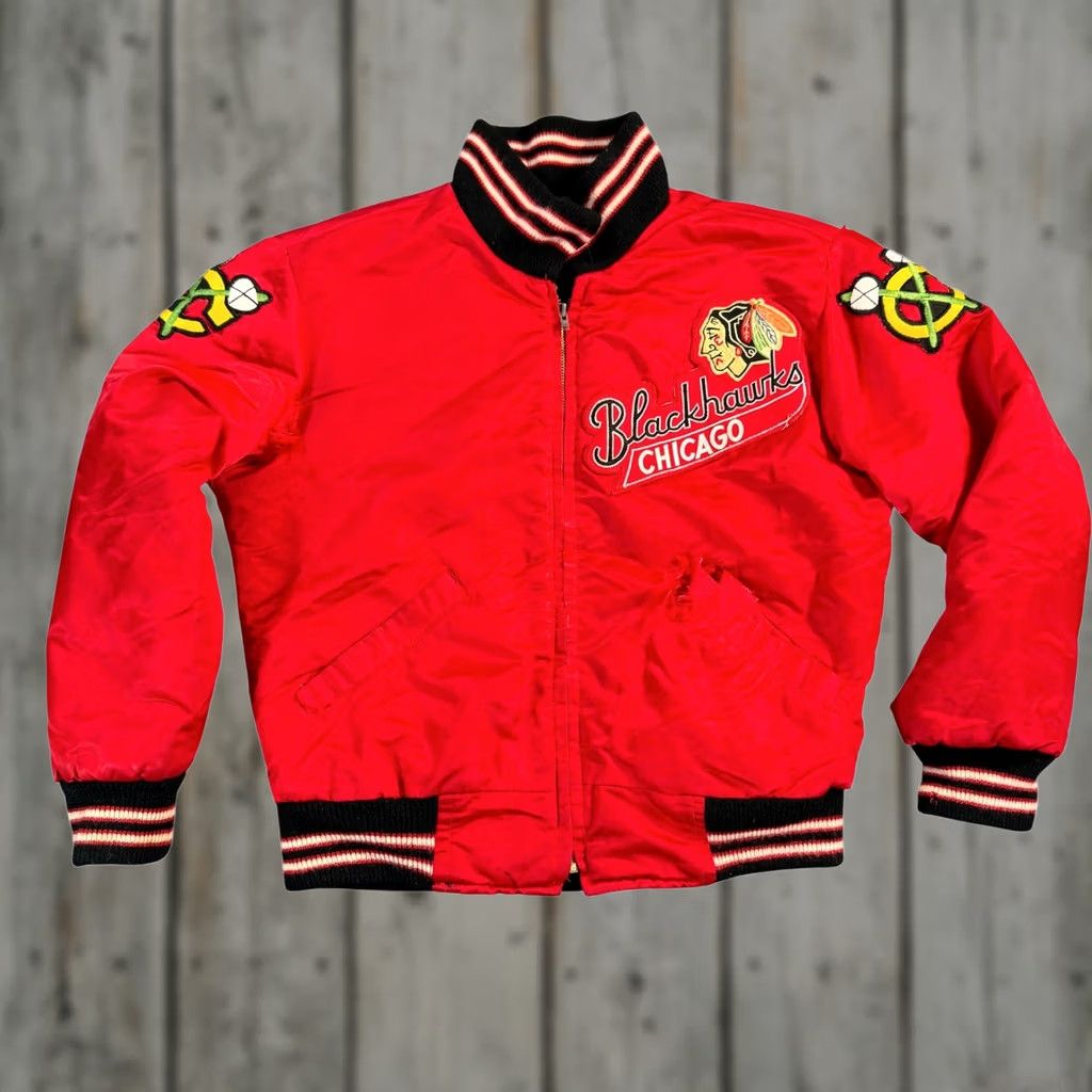 NHL VINTAGE Butwin Chicago Blackhawks Satin Bomber Jacket Men's Large Red NHL Hockey 1950s Size US L / EU 52-54 / 3 - 1 Thumbnail