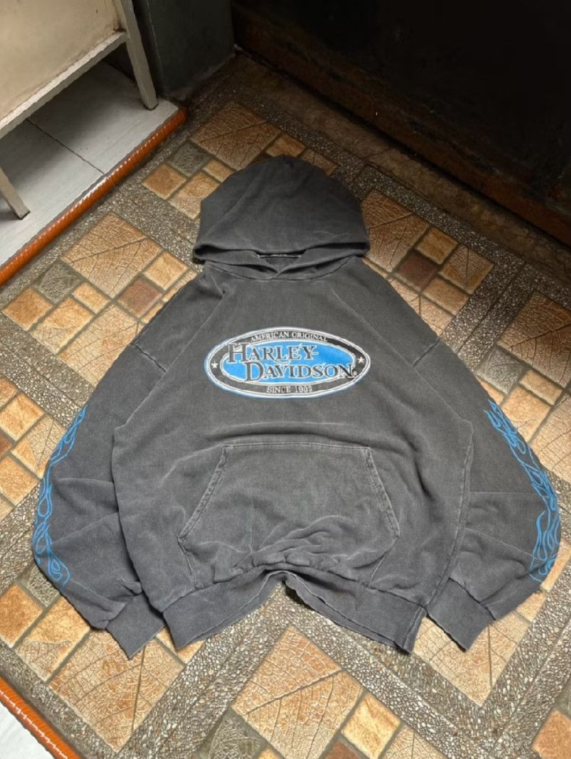 Harley Davidson Vintage Harley Davidson Flames Pullover Hoodie Size US XL / EU 56 / 4 - 1 Thumbnail