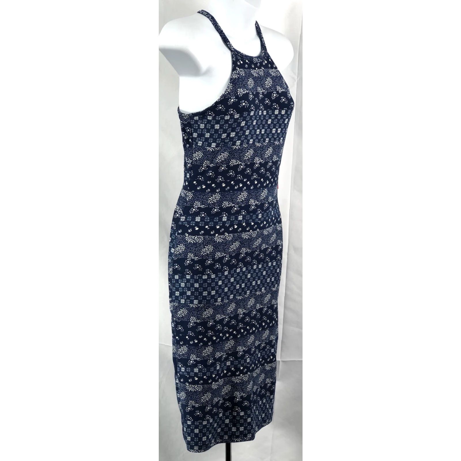 Vintage NWT Hot Kiss Tank Halter Dress S Blue Geo Sleeveless Hippie Beach Boho Dress Size S / US 4 / IT 40 - 2 Thumbnail