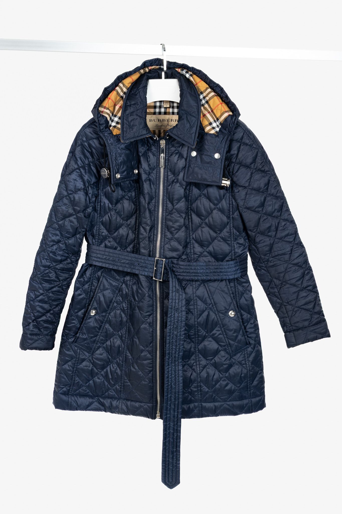 Burberry Burberry Baughton Navy Belted Hooded Quilted Coat Size M / US 6-8 / IT 42-44 - 1 Thumbnail