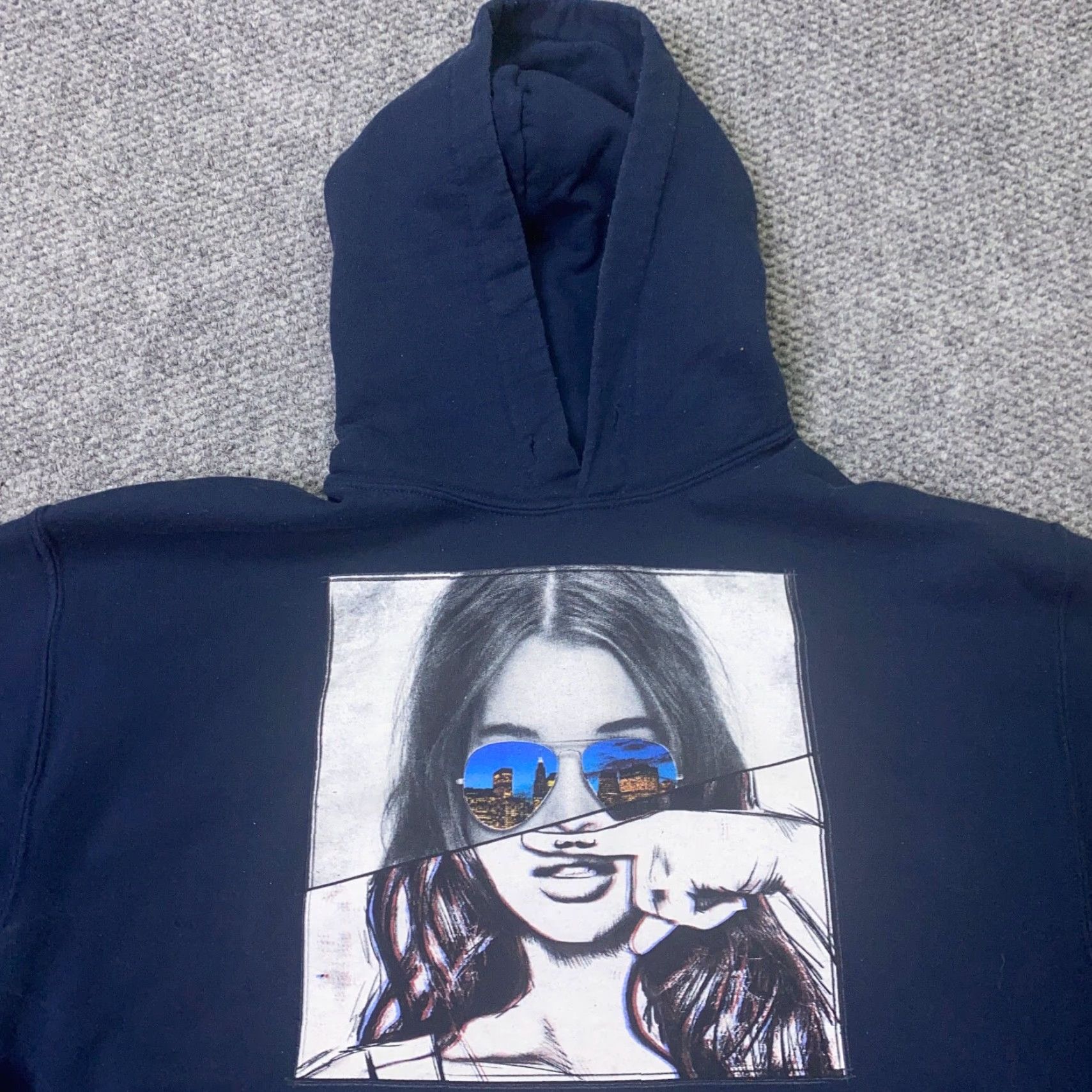 Vintage Bowery Supply Co Womens Hoodie Medium Blue Mustache Girl Sweatshirt Size M / US 6-8 / IT 42-44 - 3 Thumbnail