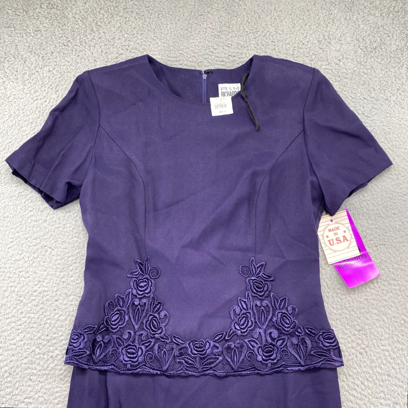 Vintage R & M Richards Purple Short Sleeve Shirt Dress Women’s 8 Beaded Accent Party/Cocktail Wedding Dress Size M / US 6-8 / IT 42-44 - 2 Thumbnail