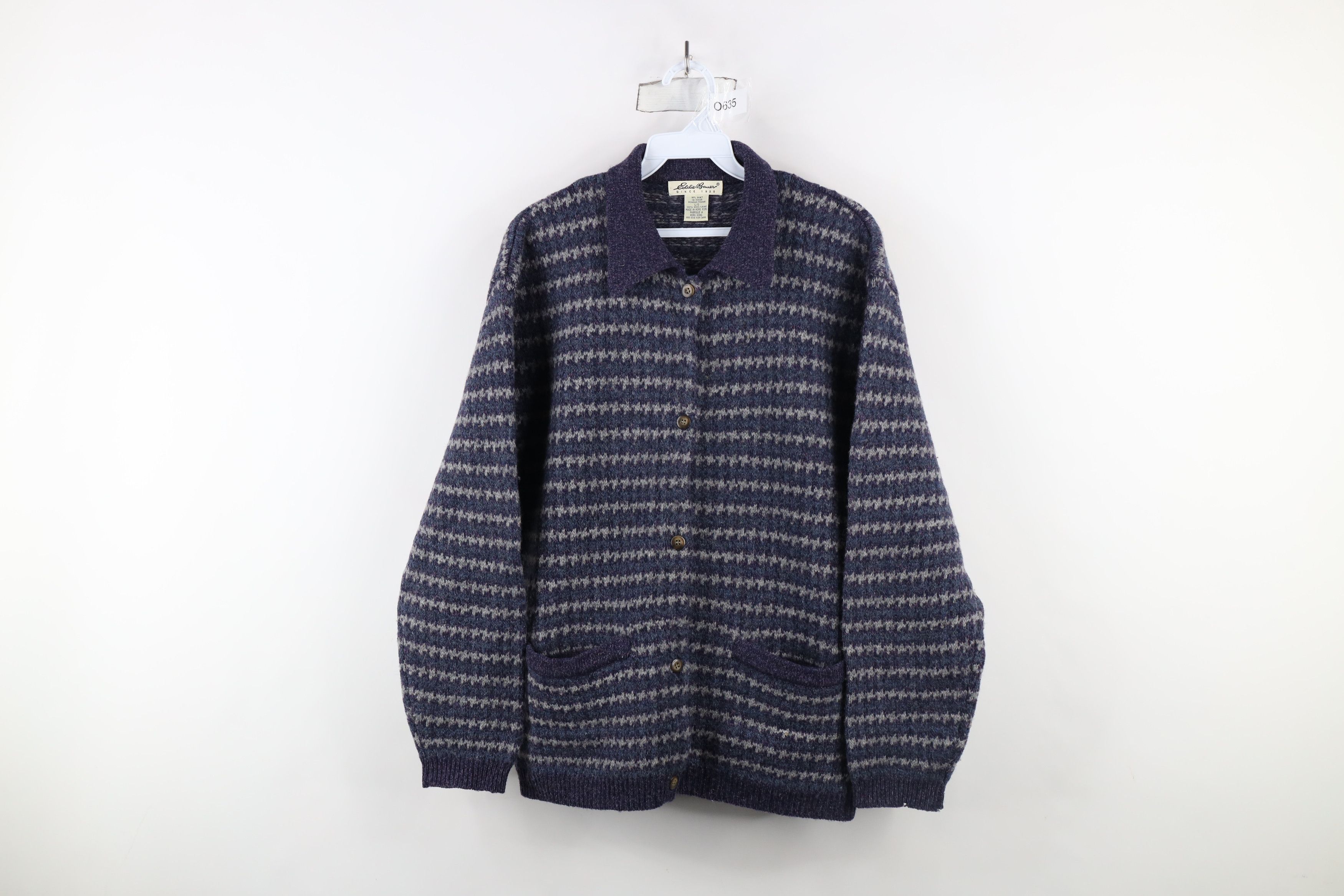 Eddie Bauer × Vintage Vintage 90s Eddie Bauer Knit Collared Cardigan Sweater Size L / US 10 / IT 46 - 1 Thumbnail