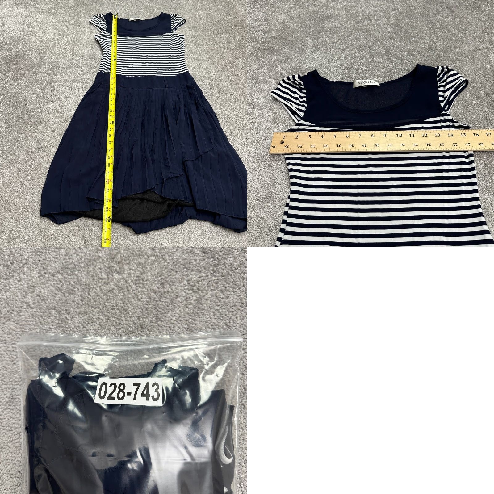Vintage Avonan Dress Womens A-Line Midi Striped Blue White Cap Sleeve Pleated Size L / US 10 / IT 46 - 8 Thumbnail