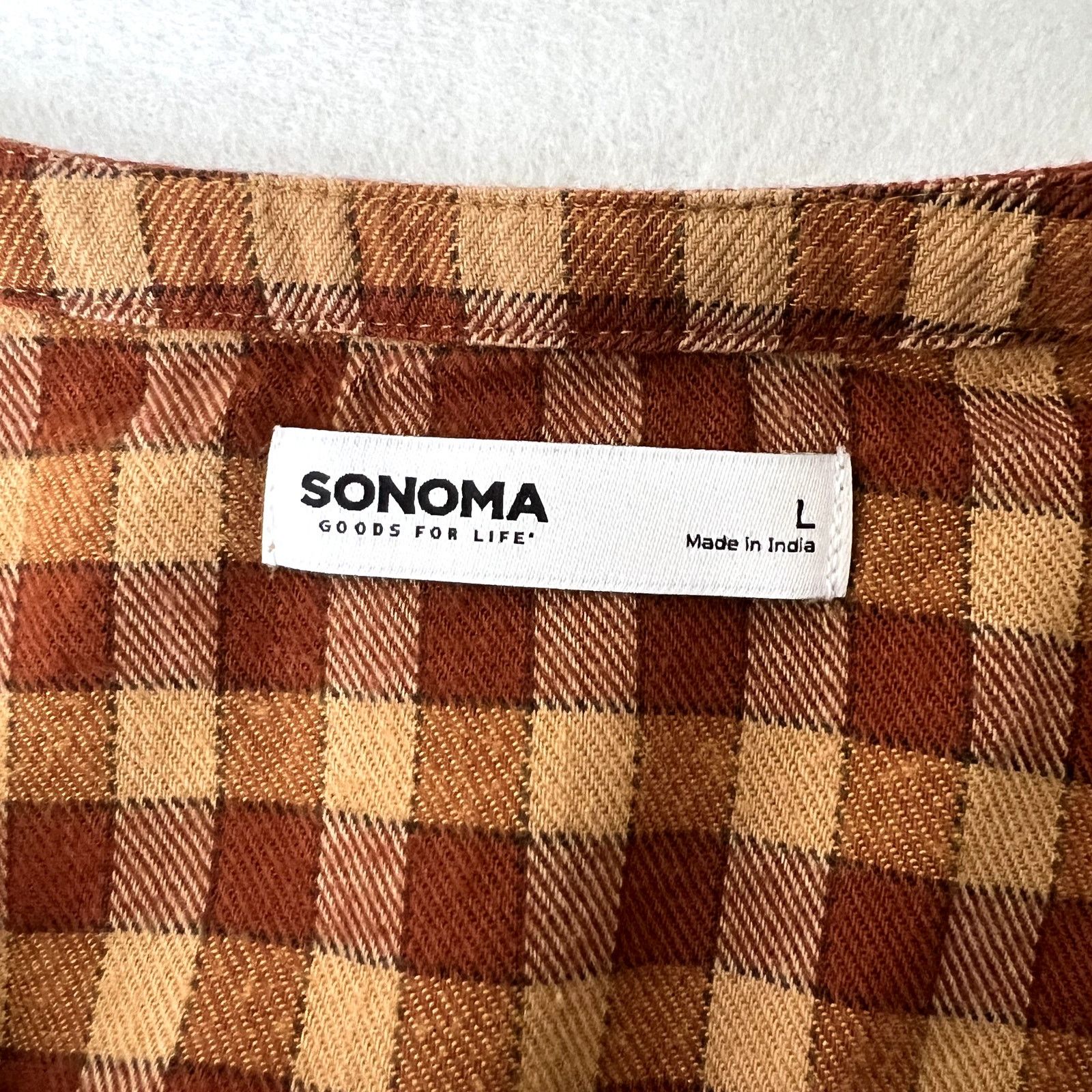Other Sonoma Orange Plaid Pattern Long Sleeve Peasant Dress Size L / US 10 / IT 46 - 6 Thumbnail