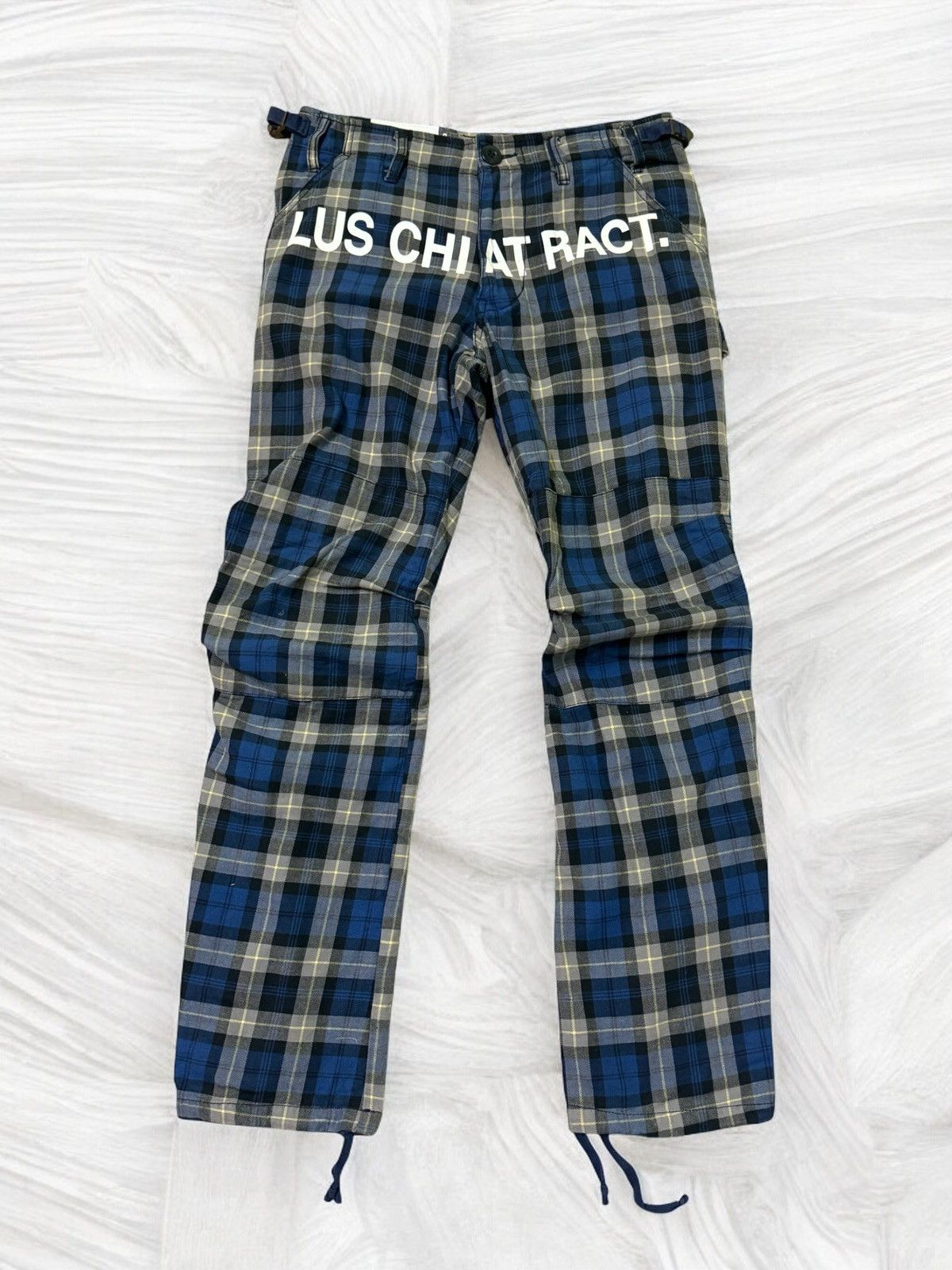 Japanese Brand VINTAGE RE DARK PLAID BLUE TARTAN PLAID PUNK DRAWSTRING PANT Size US 27 - 1 Thumbnail