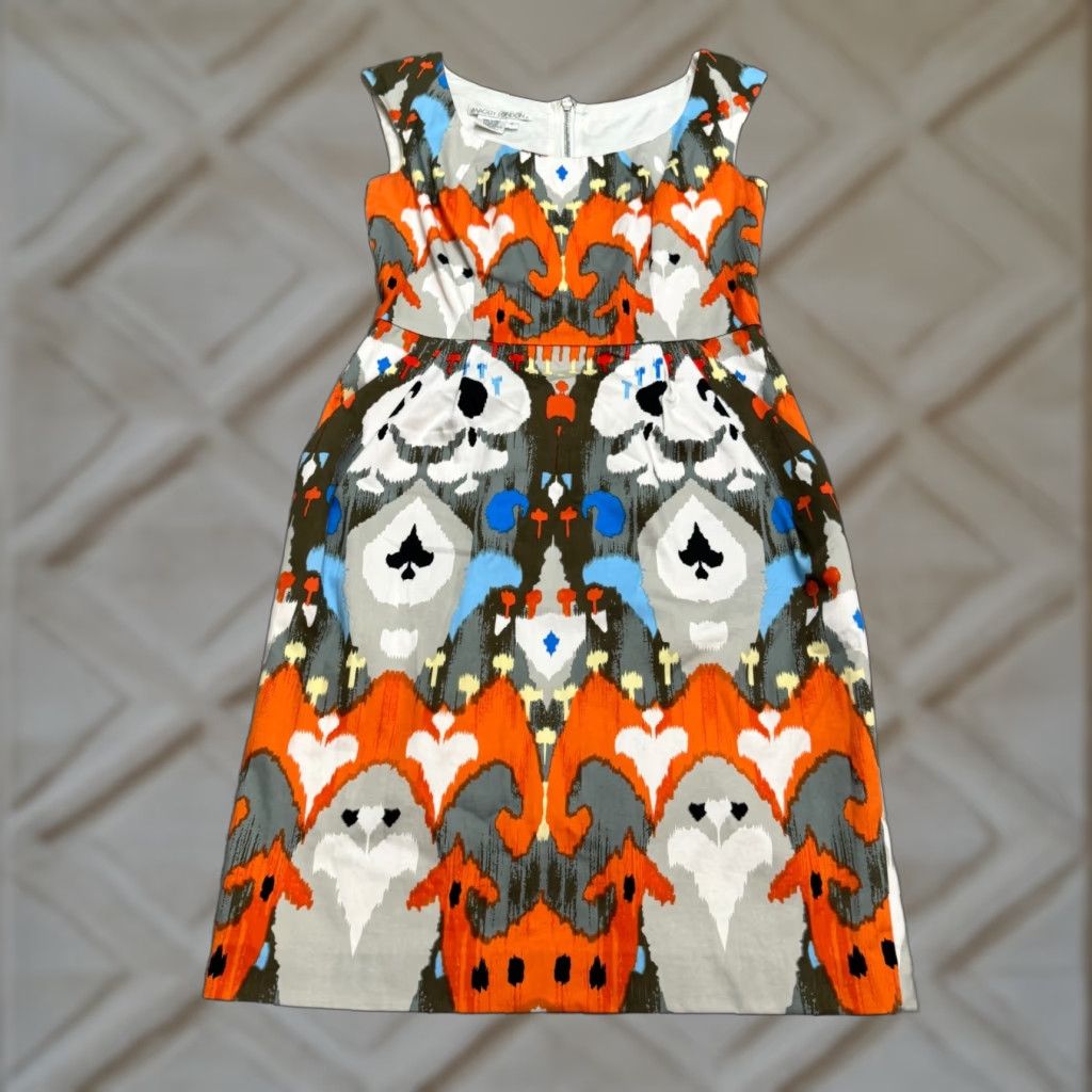 MAGGY LONDON Maggy London Abstract Sheath Dress Womens 6 Ikat Multicolor Knee Length Pockets Sleeveless Knit Cotton Blend Zip Size M / US 6-8 / IT 42-44 - 1 Thumbnail