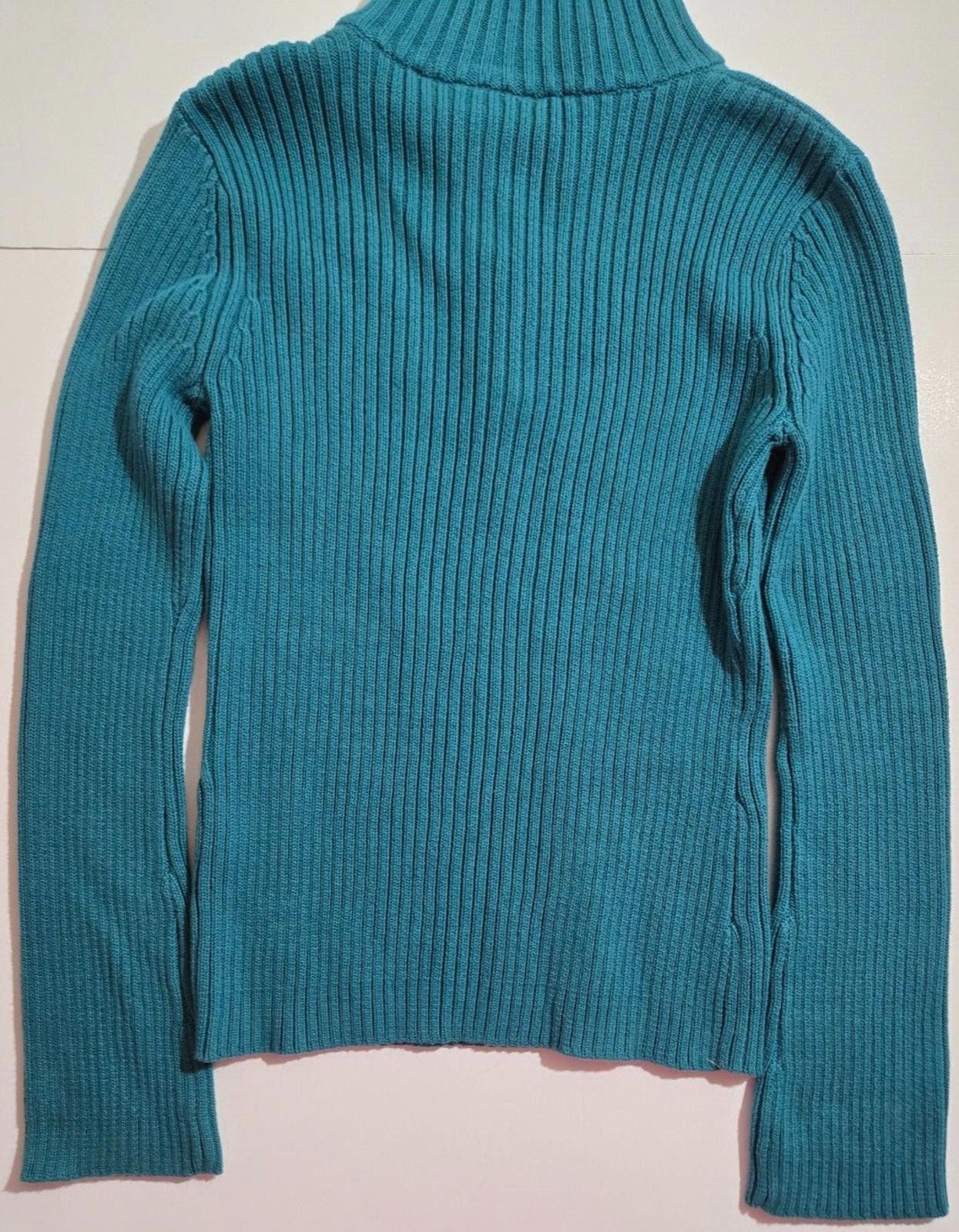 DKNY Women's DKNY Jeans Sweater Turquoise Y2K Ribbed 1/4 Zip EUC Size L / US 10 / IT 46 - 4 Thumbnail