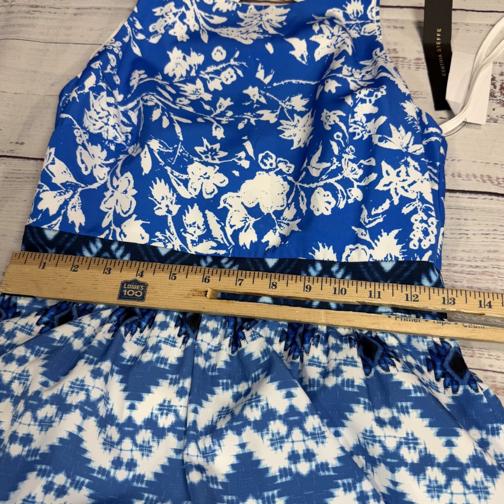 Vintage Cynthia Steffe Blue Floral Mosaic Fit & Flare Long Dress Open Back Sz 2 NWT Size XS / US 0-2 / IT 36-38 - 2 Thumbnail