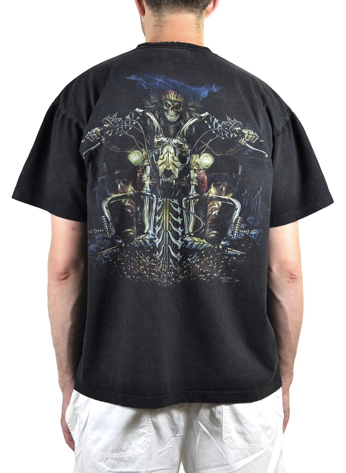 Vintage Rock Vintage Faded Biker Skull Graphic Tee 90s Size US XL / EU 56 / 4 - 2 Thumbnail