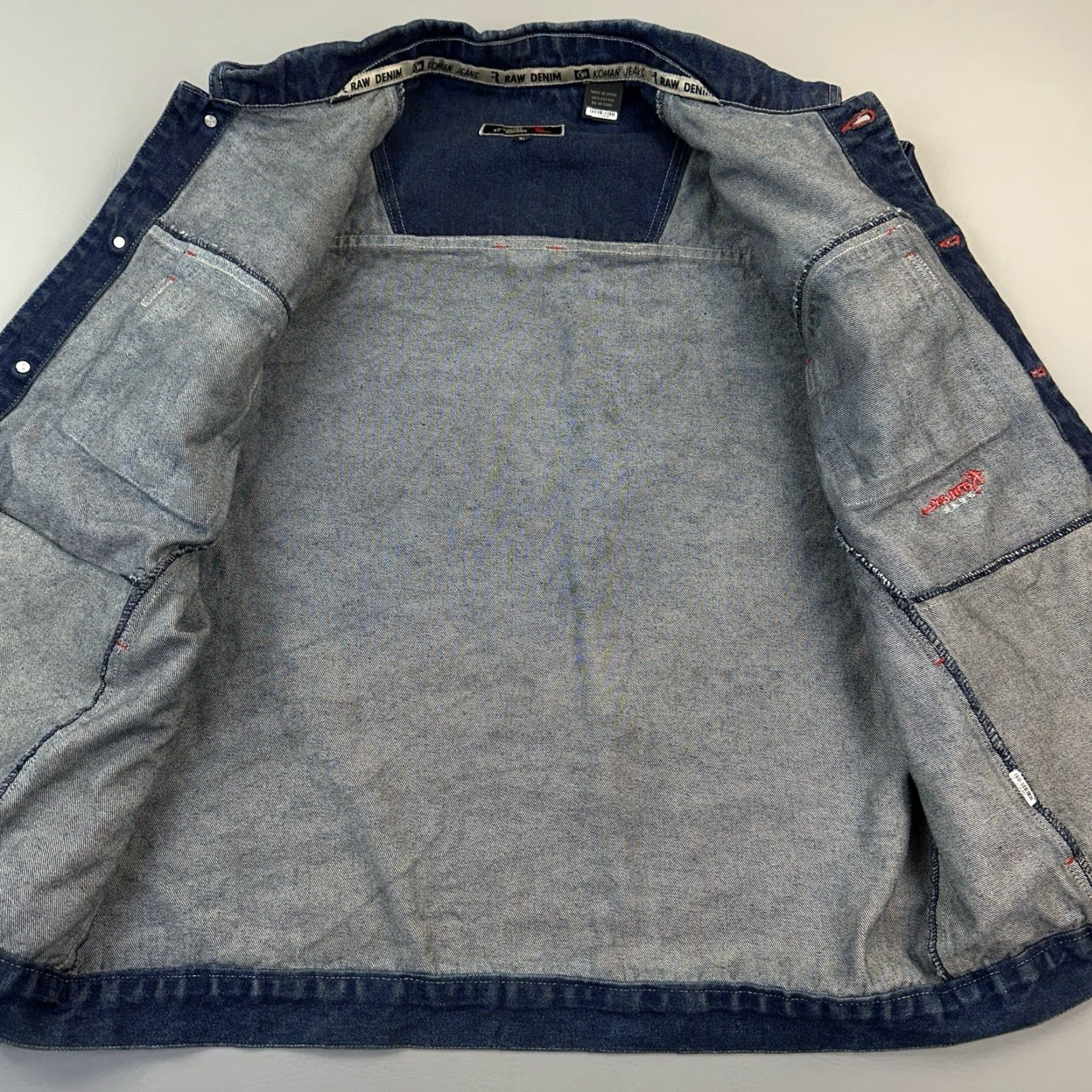 Denime VINTAGE Koman Jean 2000 Raw Denim Jacket Mens XL Blue Hip Hop Streetwear Y2K Size US 36 / EU 52 - 7 Thumbnail