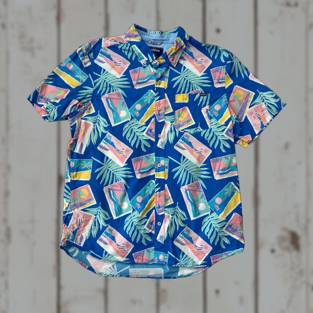 Chubbies Chubbies Shirt Blue Hawaiian Floral Short Sleeve Mens Large Tropical Aloha Beach Polo Size US L / EU 52-54 / 3 - 1 Thumbnail