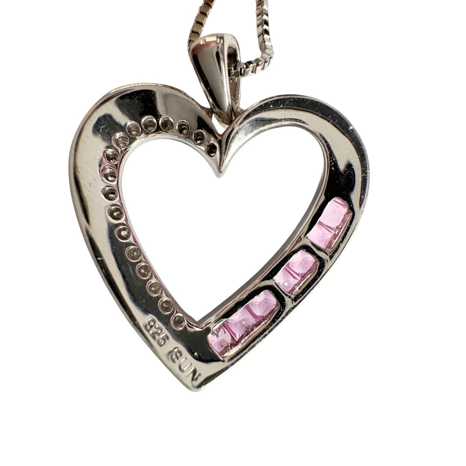 Other Pink & White Heart Necklace with Lab Created Sapphires Size ONE SIZE - 6 Thumbnail