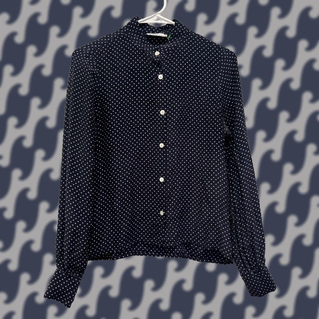 Frame FRAME Navy Blue Polka Dot Mock Neck Button Down Shirt Women Small Long Sleeve Size S / US 4 / IT 40 - 1 Thumbnail